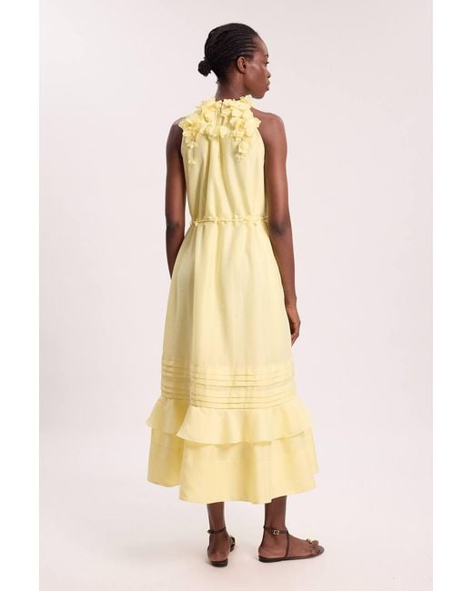 Karen Millen Metallic Floral Applique Woven Halter Woven Tier Maxi Dress