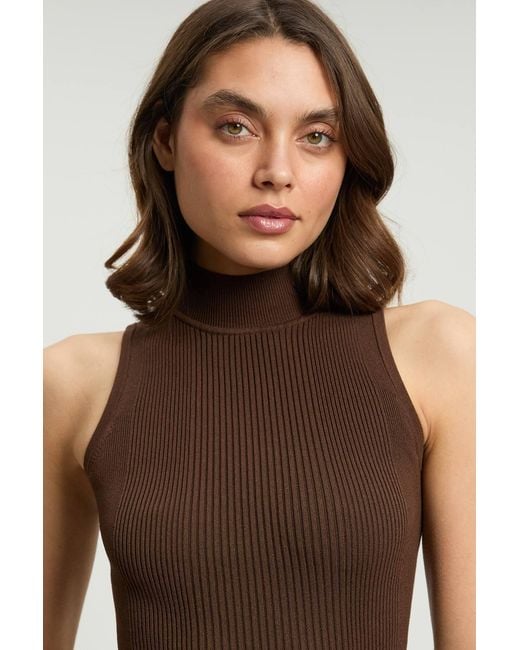 Karen Millen Natural Viscose Blend Rib Knit Vest Top