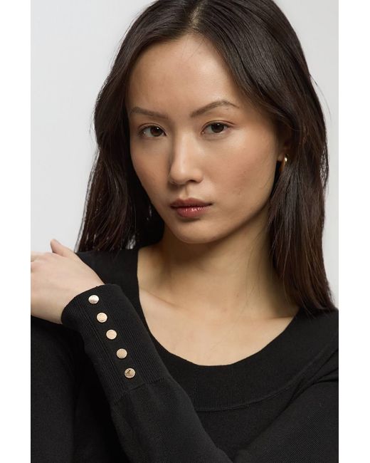 Karen Millen Black Viscose Blend Long Sleeve Scoop Neck Knitted Top