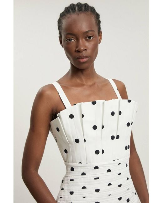 Karen Millen Multicolor Printed Poplin Pleated Midi Dress