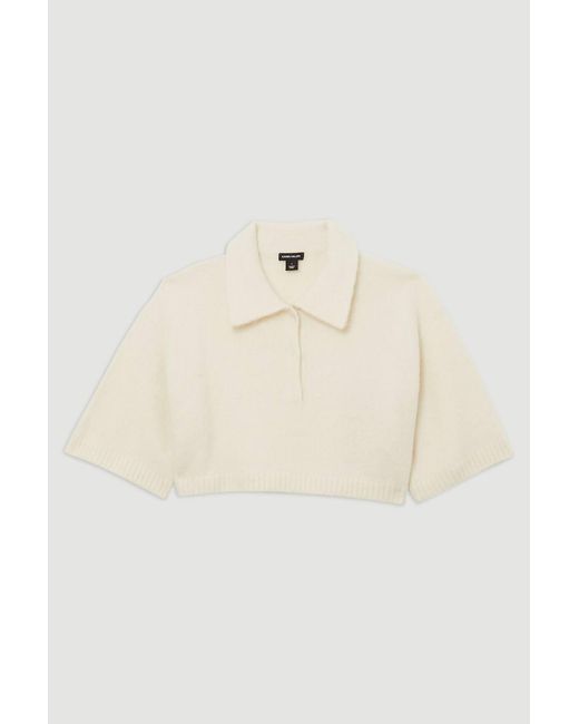 Karen Millen White Alpaca Wool Fluffy Knit Polo Top