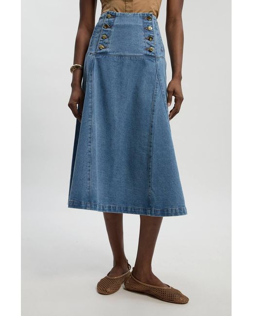 Karen Millen Blue Denim Button Front Skirt