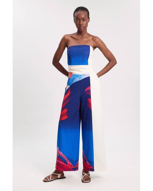 Karen Millen Blue Petite Soft Tailored Colour Block Tailored Bandeau Jumpsuit