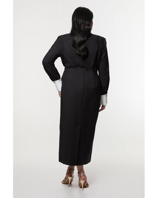 Karen Millen Black Plus Size Techno Cotton Woven Maxi Dress With Contrast Placket