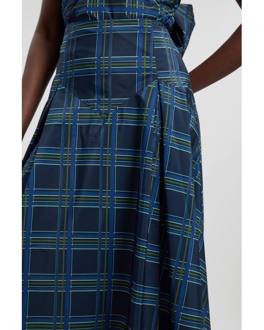 Karen Millen Blue Check Print Taffeta Woven Maxi Skirt