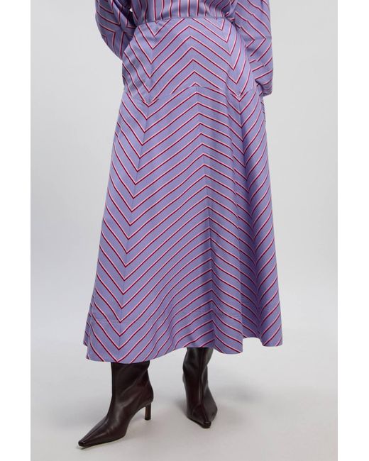 Karen Millen Purple Cotton Stripe Full Midi Skirt