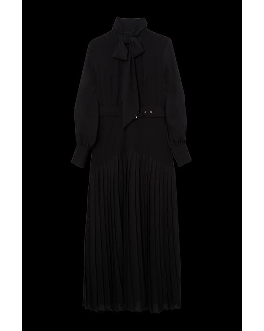 Karen Millen Black Forever Jersey Ponte Georgette Mix Midi Dress