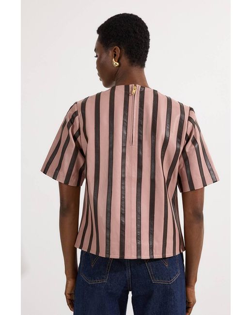 Karen Millen Red Leather Stripe Mix Top