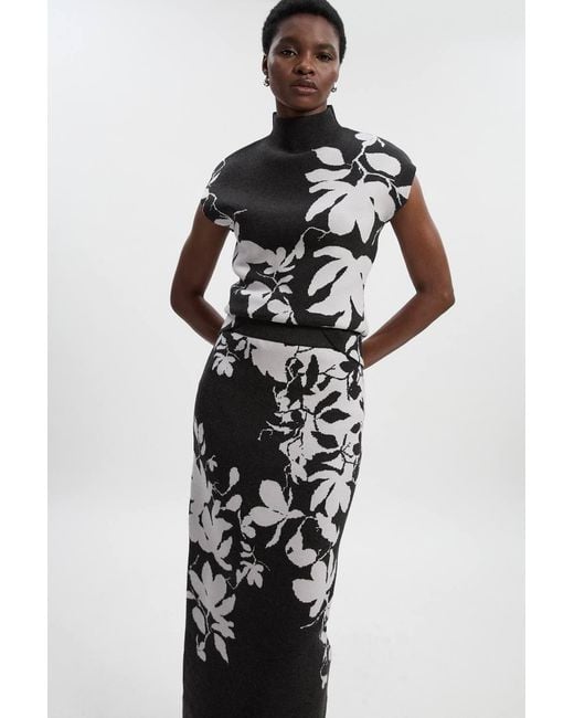 Karen Millen Gray Jacquard Floral Knitted Skirt