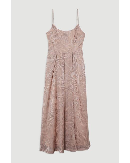 Karen Millen Pink Amelia Graham Burnout Split Woven Prom Strappy Maxi Dress