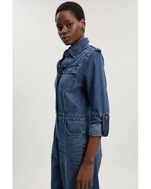 Karen Millen Blue Denim Boiler Jumpsuit