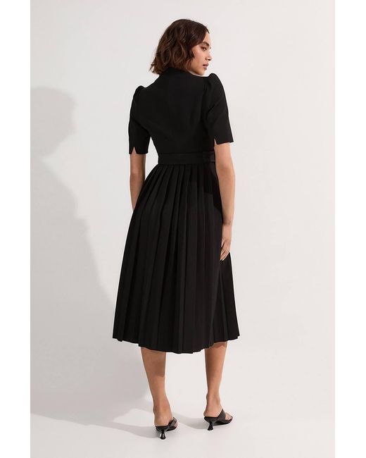 Karen Millen Black Petite Tailored Structured Crepe Forever Pleat Belted Midi Dress