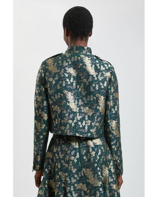 Karen Millen Green Jacquard Button Tailored Jacket