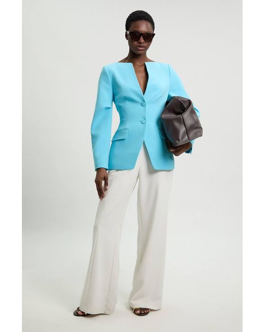 Karen Millen Blue Compact Stretch Tailored Single Breast Blazer