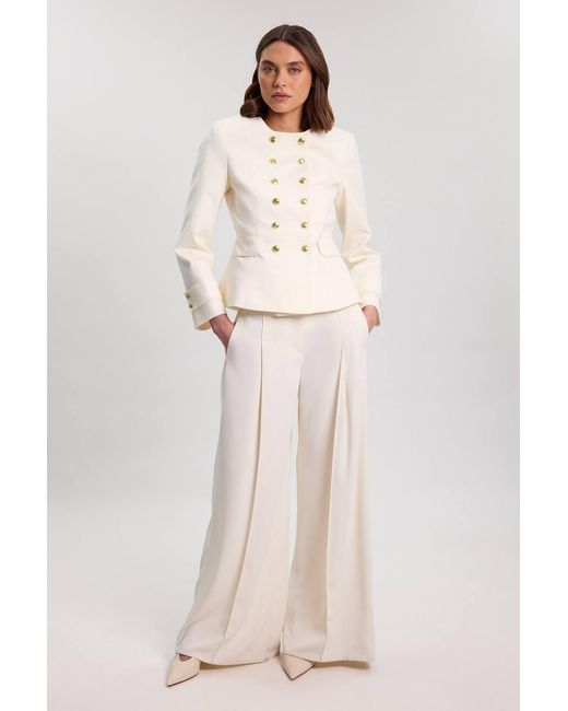 Karen Millen Natural Cotton Tailored Button Detail Peplum Blazer