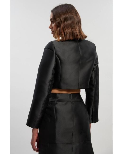 Karen Millen Black Petite Forever Satin Twill Cropped Wrap Tailored Jacket