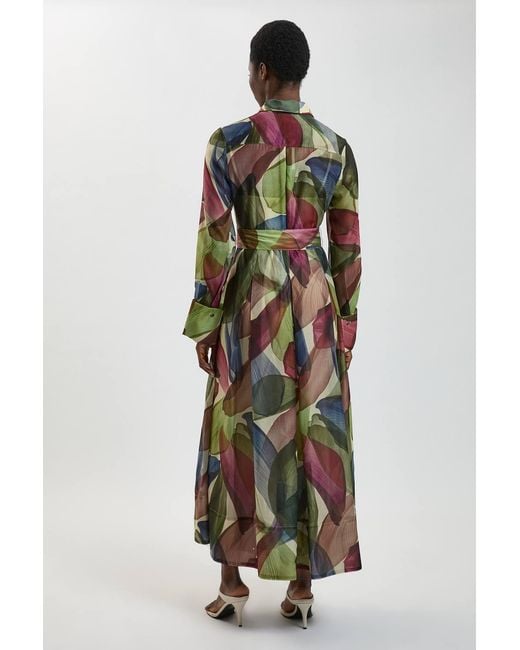Karen Millen White Petal Print Organza Maxi Shirt Dress