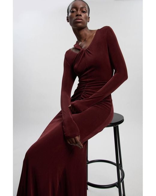 Karen Millen Purple Slinky Crepe Twist Detail Maxi Dress