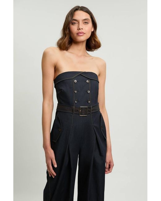 Karen Millen Blue Tailored Denim Trench Bandeau Jumpsuit