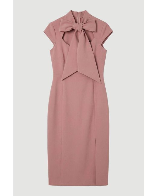 Karen Millen Compact Stretch Bow Tie Neck Tailored Pencil Midi Dress