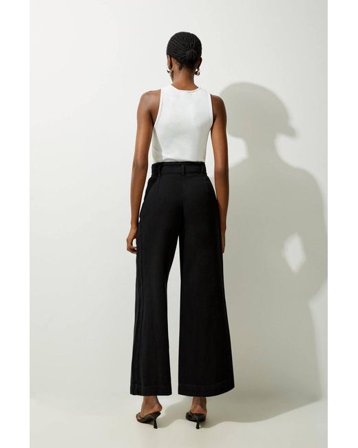 Karen Millen Black Petite Denim Wide Leg Trousers