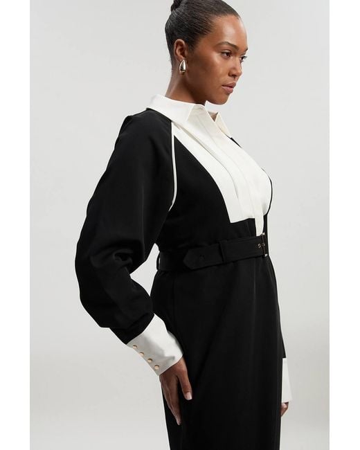 Karen Millen Black Plus Size Twill Collared Woven Maxi Dress