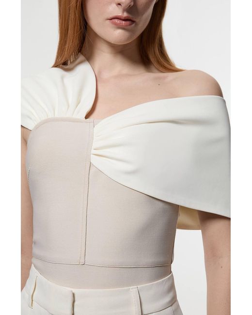 Karen Millen Brown Figure Form Bandage Knit Asymmetric Strap Top