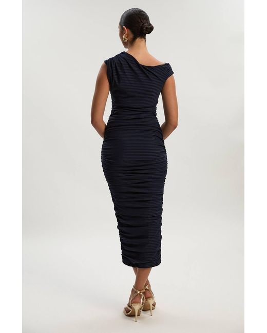 Karen Millen Black Textured Ruched Jersey Midi Dress