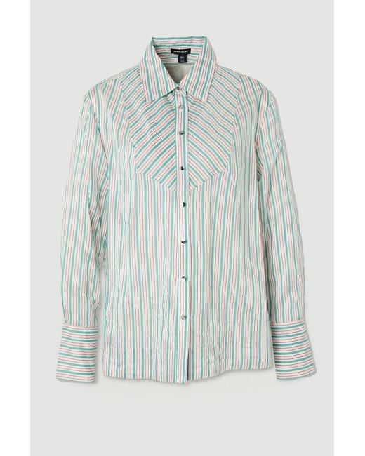 Karen Millen Gray Poplin Stripe Bib Woven Shirt