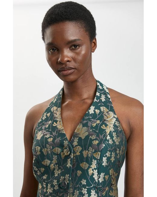 Karen Millen Green Jacquard Tailored Waistcoat