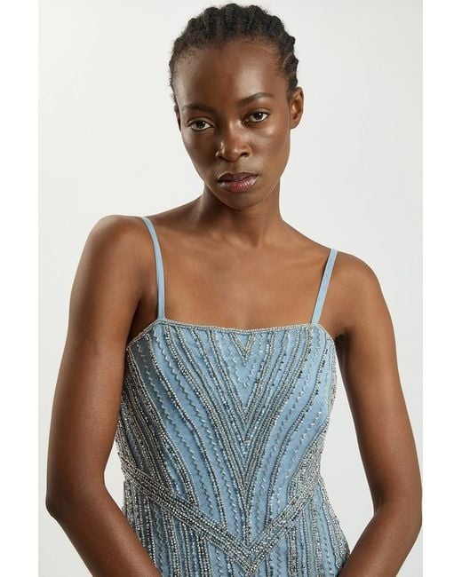 Karen Millen Blue Petite Crystal Corset Maxi Dress