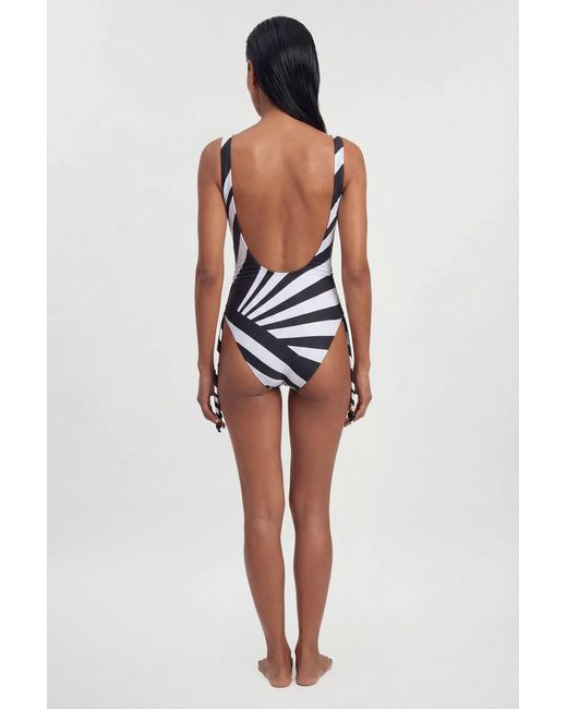 Karen Millen Multicolor Stripe Print With Bead Detail Low Back Swimsuit