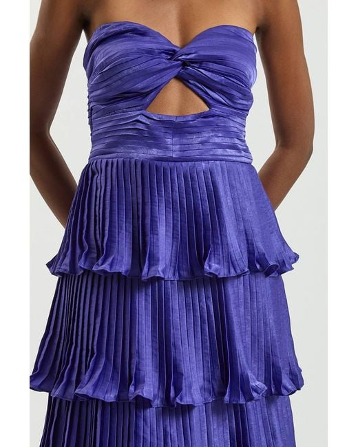 Karen Millen Blue Pleated Tiered Maxi Dress