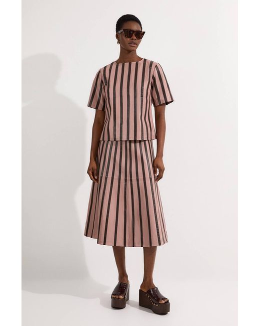 Karen Millen Red Leather Stripe Mix Top
