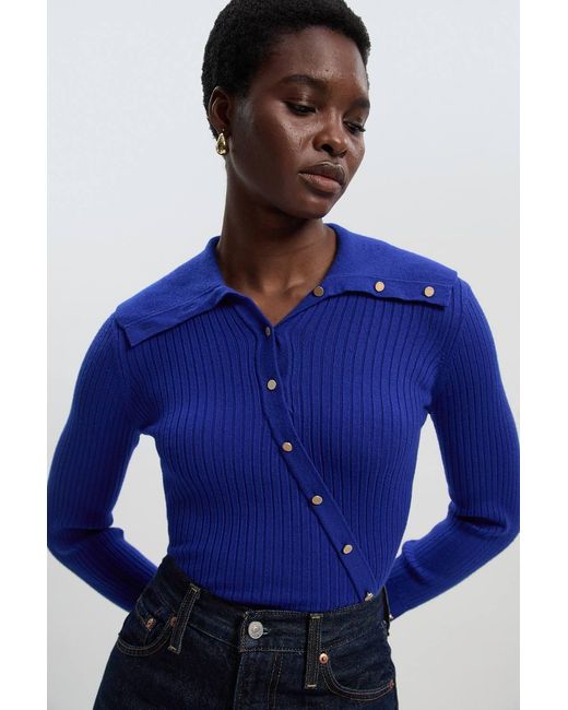Karen Millen Blue Viscose Blend Trim Detail Knit Top