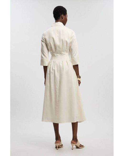 Karen Millen White Petite Tailored Linen Darted Waist Midi Dress
