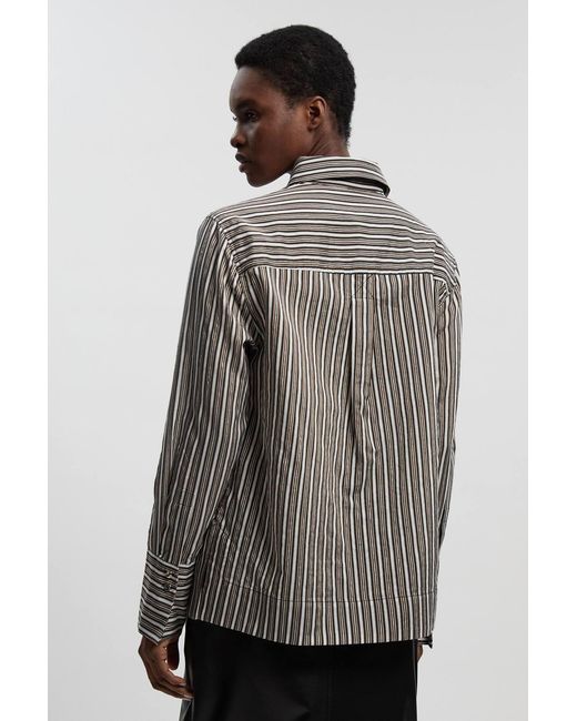 Karen Millen Gray Poplin Stripe Bib Woven Shirt