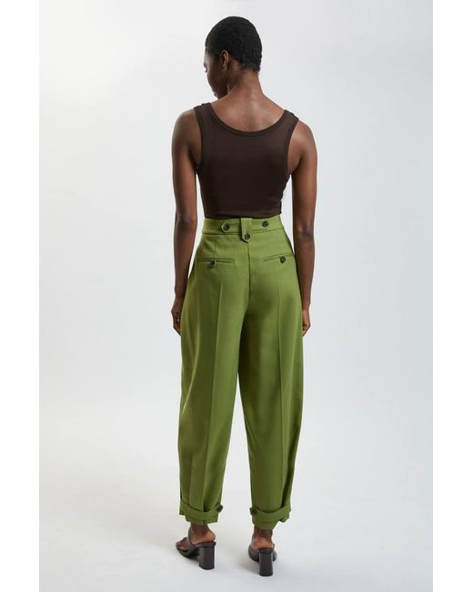 Karen Millen Green Herringbone Texture Utility Trousers