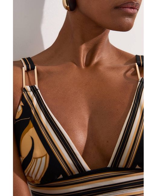 Karen Millen Brown Abstract Print Trim Detail Bikini Top