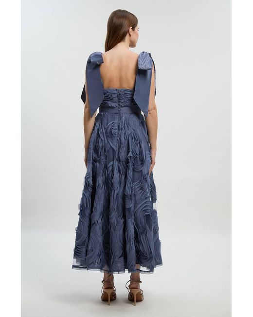 Karen Millen Blue Textured Ruffle Woven Midi Prom Dress