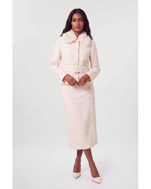 Karen Millen Pink Texture Tweed Button Midi Pencil Skirt
