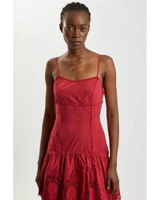 Karen Millen Red Cotton Cutwork Strappy Woven Midi Dress