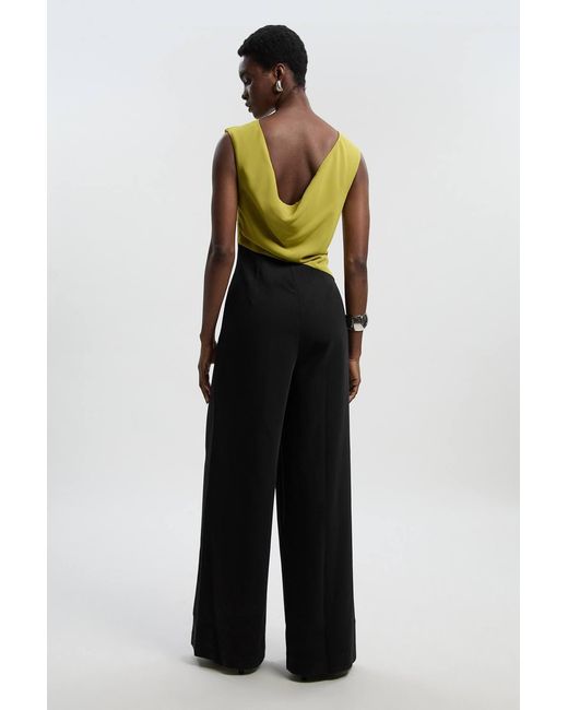Karen Millen White Soft Tailored Asymmetric Neck Wide Leg Jumpsuit