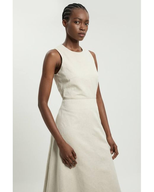 Karen Millen Natural Premium Linen Clean Tailored Midi Dress