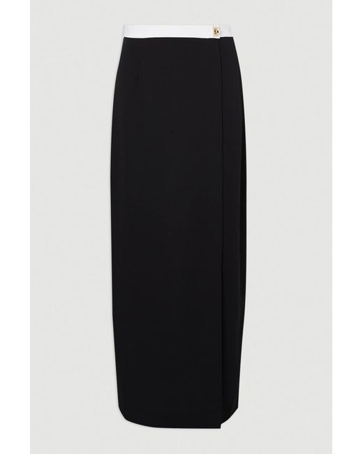 Karen Millen Black Twill Contrast Hardware Woven Midi Skirt