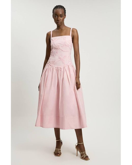 Karen Millen Pink Textured Floral Woven Midi Dress