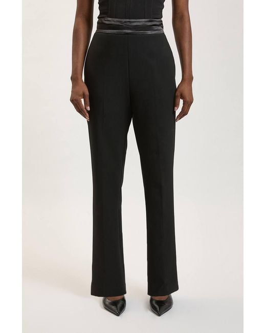 Karen Millen Black Petite Compact Stretch & Satin Mix Tux Slim Leg Trouser