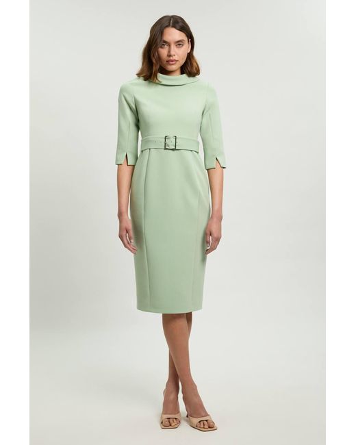 Karen Millen Green Tailored Roll Neck Pencil Midi Dress
