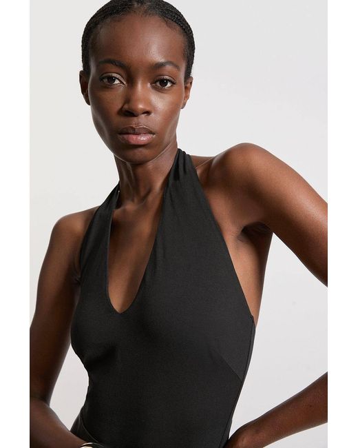 Karen Millen Black Stretch Cotton Jersey Halter Jersey Bodysuit
