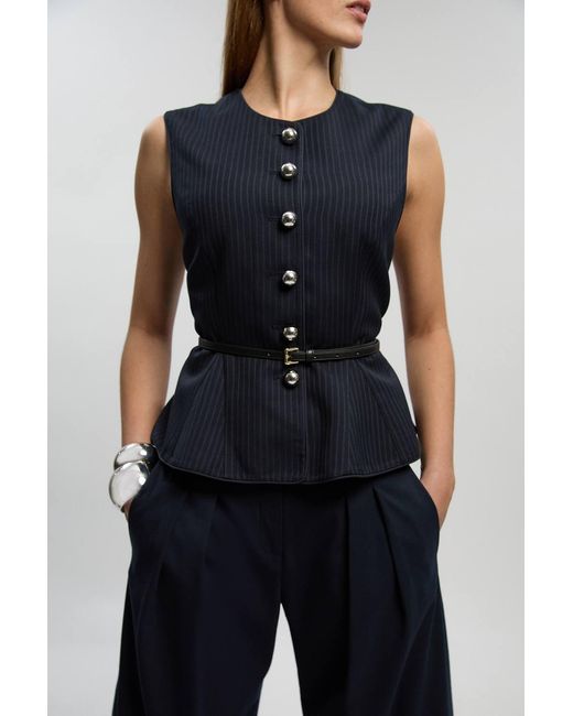 Karen Millen Blue Tailored Pinstripe Belted Peplum Jacket